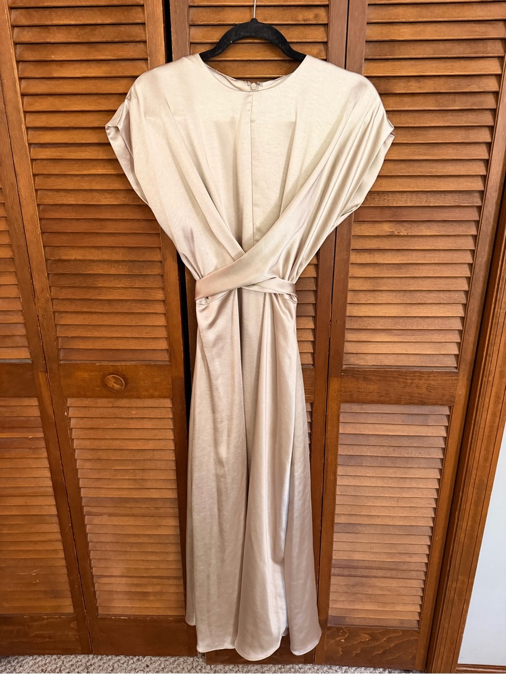 Bohme Satin Champagne Wrap Maxi Dress